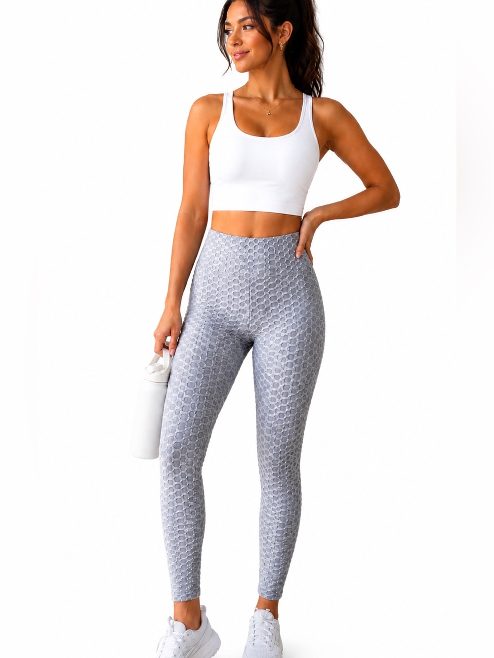 JVINI Textured Honeycomb High-Waist Sculpting Leggings Gray size Small/Medium